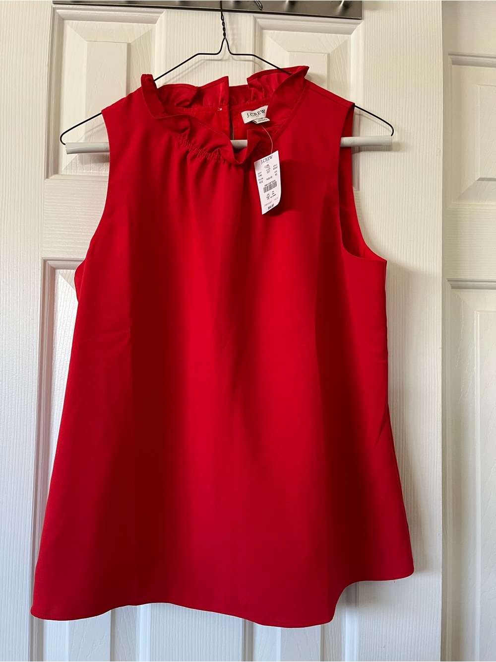 J. Crew Red Ruffle-Neck Sleeveless Blouse, XS, NWT